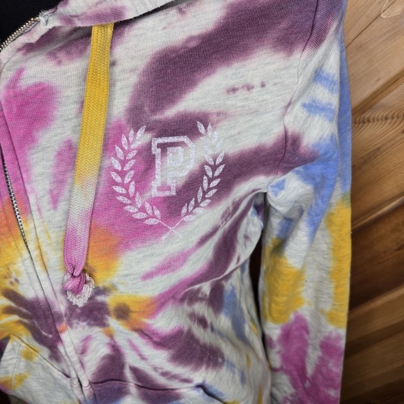 Victoria's Secret Pink Hoodie Tie Dye Full Zip Size S Heather Stone Gray Dahlia - Picture 2 of 5